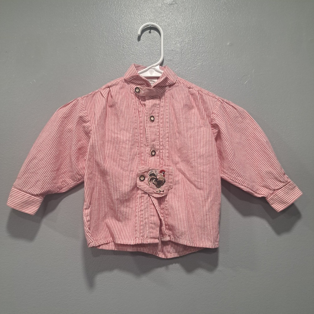 St. Peter Trachten Toddler Red‎ White Pinstripe Rooster Embroidered German Shirt